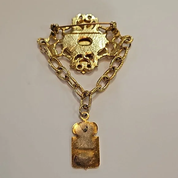 RED FLEUR DE LIS ENAMEL CROWN BROOCH VINTAGE Unmarked CROWN TRIFARI - Picture 4 of 4